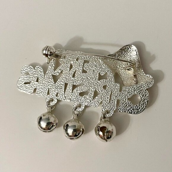 Vintage Merry Christmas Brooch Jingle Bells Pin - Picture 7 of 15